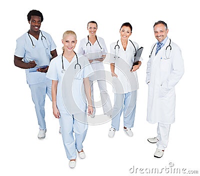 Portrait of happy multiethnic medical team Stock Photo