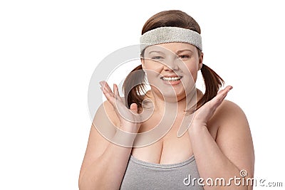 Portrait of happy overweight woman smiling Stock Photo