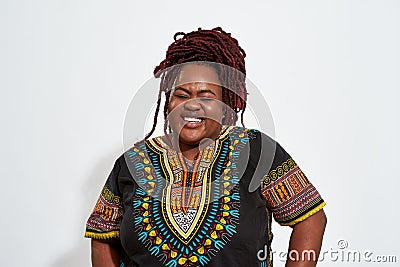 Portrait of happy plump young woman lauging Stock Photo