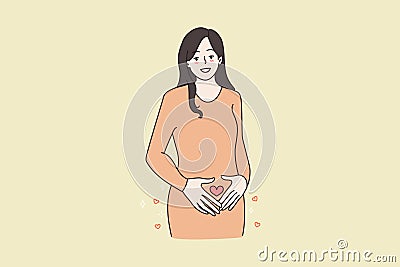 Smiling pregnant woman keep hands on belly Vector Illustration