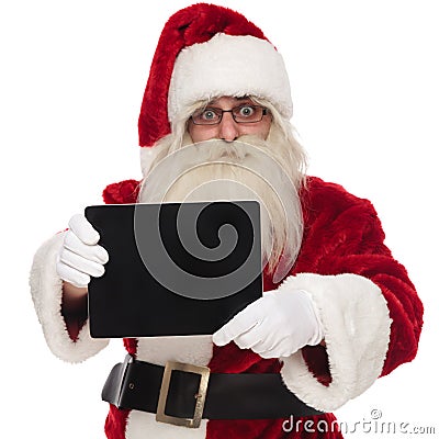 Portrait of happy saint nick presenting blank screen Stock Photo