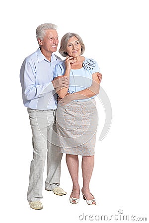Portrait of happy senior couple on white background Stock Photo
