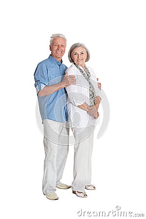 Portrait of a happy senior couple on white background Stock Photo