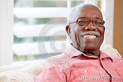 Portrait Of Happy Senior Man At Home Stock Photo