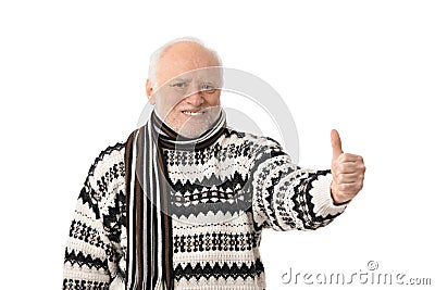 Portrait of happy senior man with thumb up Stock Photo