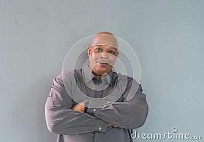 Portrait of happy smiling senior old elderly business Black African American man person standing isolated in fashion design Stock Photo