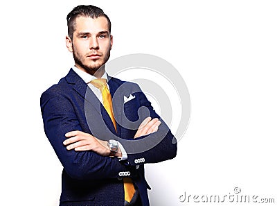 Portrait of happy smiling young businessman, isolated on white Stock Photo