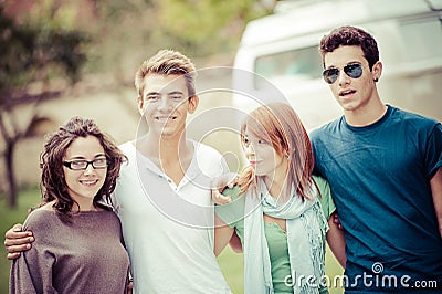 Portrait of happy teens in the park at summer Stock Photo