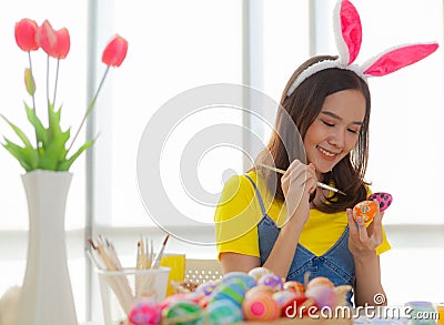 Portrait of a happy woman confined to a house Stock Photo