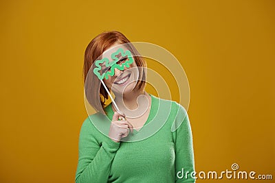 Portrait of smiling woman with playful glasses Stock Photo
