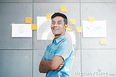 Portrait of Happy Young Asian Businessman Crossed Arms and Smiling in Office Meeting Room Stock Photo