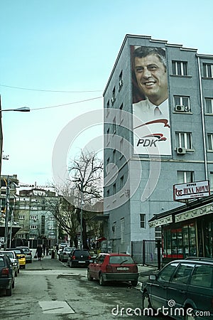 Portrait of Hashim Thaci before an electoral campaign for the PDK, the Democratic Party of Kosovo. Editorial Stock Photo