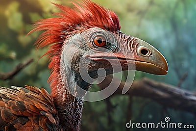 Portrait of the head of a vulture in the nature. A bird like a dinosaur of the late Jurassic period, AI Generated Stock Photo