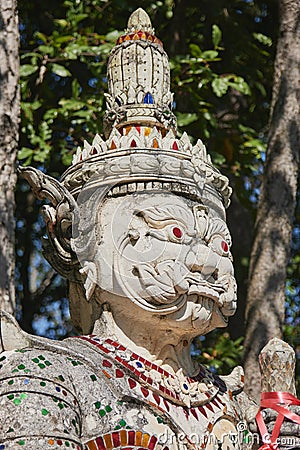 Portrait Headshot Titan or Giant in Color Mirror Suit in Wat Analayo Temple Editorial Stock Photo