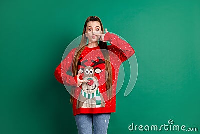 Portrait of her she nice-looking attractive pretty comic girlish funky cheery long-haired girl having fun touching nose Stock Photo