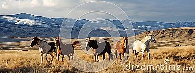 portrait of a herd of wild horses in nature. Selective focus. Stock Photo