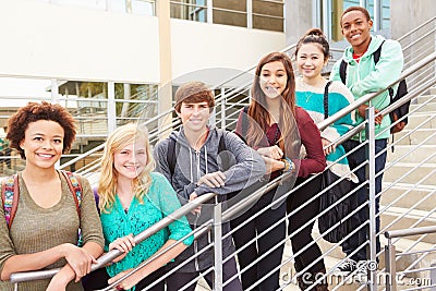 Portrait Of High School Students Standing Outside Building Stock Photo