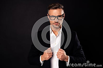 Portrait of his he nice-looking attractive content leader sales real estate partner top professional economist banker Stock Photo