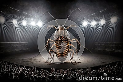 portrait of hissing cockroach like a dancer on stage under the floodlights from above Cartoon Illustration