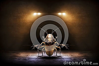 portrait of hissing cockroach like a dancer on stage under the floodlights from above Cartoon Illustration