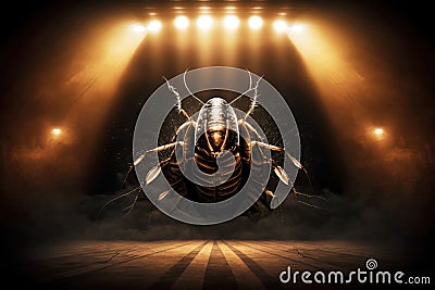 portrait of hissing cockroach like a dancer on stage under the floodlights from above Cartoon Illustration