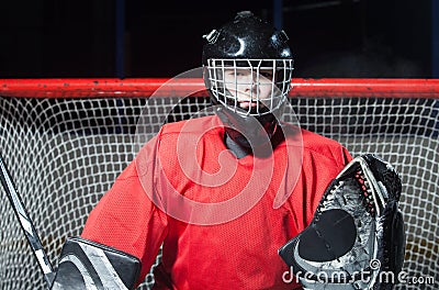 Portrait of hockey goalkeeper Stock Photo