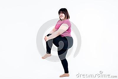 Portrait images of Asian attractive fat woman are exercise to lose Stock Photo