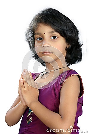 Portrait of Indian Girl Praying Stock Photo