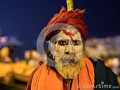 Portrait of an Indian Sadhu in Varanasi, Uttar Pradesh, India Editorial Stock Photo