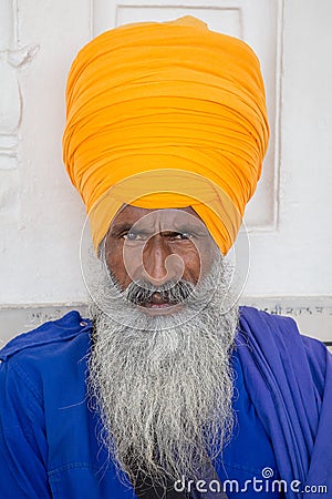 Portrait indian sikh man in turban with bushy beard. Amritsar, India Editorial Stock Photo