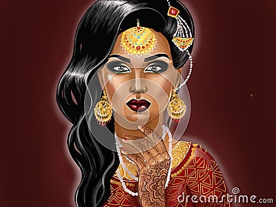 Portrait of Indian woman illustration Stock Photo