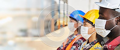 Portrait of industrial workers wearing surgical masks Stock Photo