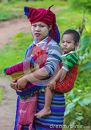 Portrait of Intha tribe woman in Myanmar Editorial Stock Photo