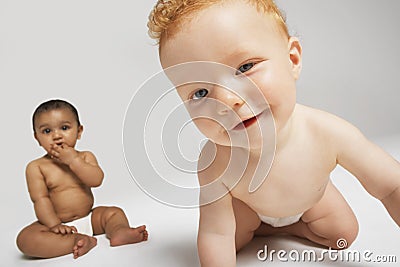 Portrait of Introvert and Extrovert Babies Stock Photo