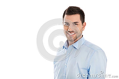 Portrait: Isolated handsome smiling business man over white. Stock Photo