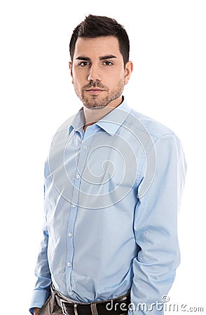 Portrait: Isolated handsome smiling business man over white. Stock Photo
