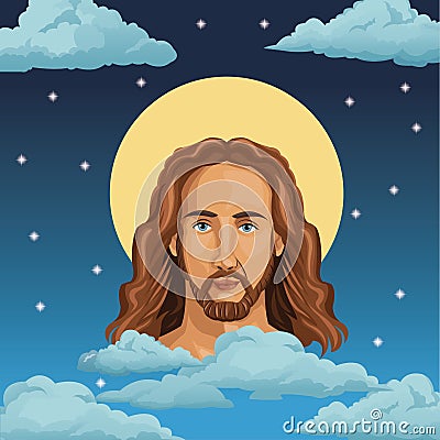 portrait jesus christ night background Cartoon Illustration