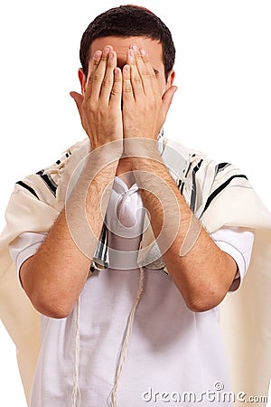Portrait of jewish man closing face with his hands Stock Photo