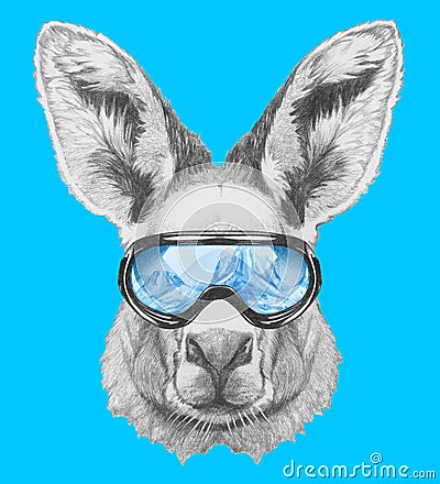 Portrait of Kangaroo with ski goggles. Cartoon Illustration