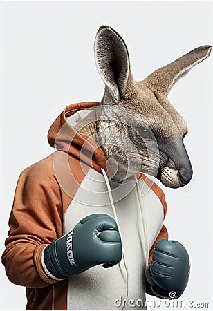 Portrait of a kangaroo in a tracksuit and boxing gloves. AI generated. Stock Photo