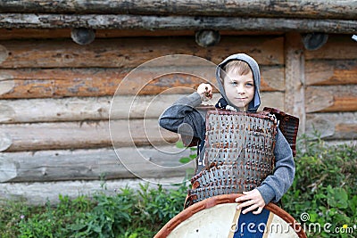 Kid posing in Viking Armor Stock Photo