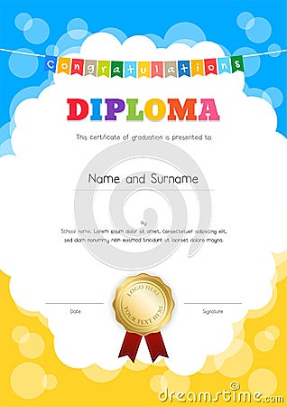 Portrait kids diploma or certificate of awesomeness template wit Vector Illustration