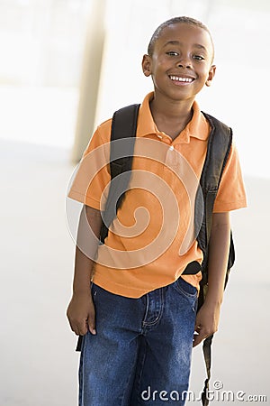 Portrait of kindergarten boy with backpack Stock Photo