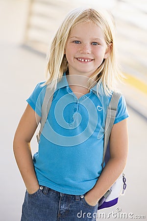 Portrait of kindergarten girl with backpack Stock Photo