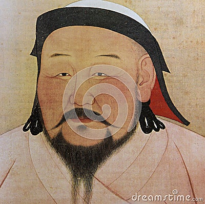 Portrait of Kubilai Khan painting on silk anonymous artist Editorial Stock Photo