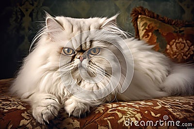 Portrait of a Laid Back Purebred White Persian Cat, Generative AI Stock Photo