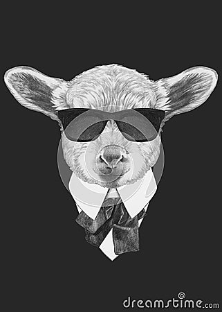 Portrait of Lamb in suit. Cartoon Illustration