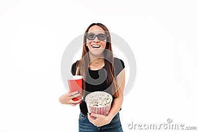 Portrait of a laughing asin girl in 3d glasses Stock Photo