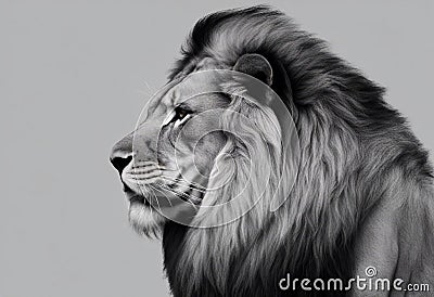 Portrait lion on the black. Detail face lion. Hight quality portrait lion black background Stock Photo