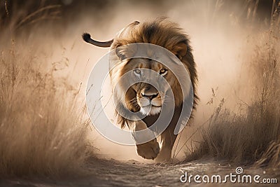 Portrait of a lion in the savannah of Zimbabwe, Africa Stock Photo